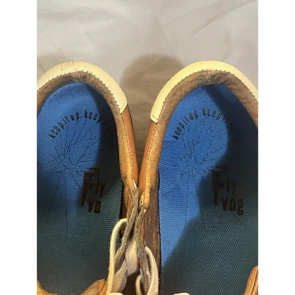 Y2K‎ Fluevog Men's Sneakers Soll Circa 2007 Leather Shoes Beige Blue Size 6/7